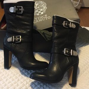 Vince Camuto Black Leather Boots Size 8